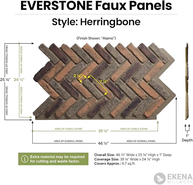 EverStone Herringbone Faux Brick Panel, 46 1/2"W x 25 1/4"H x 1"D, Old Chicago - Image 2
