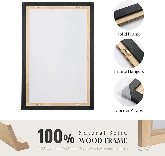 Framed Long Narrow Vertical Abstract Wall Art Set, 2 Piece Black White Gold - Image 7