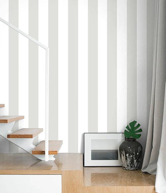 Guvana 17.7"×394" Grey and White Peel and Stick Wallpaper Striped Contact Paper by Guvana