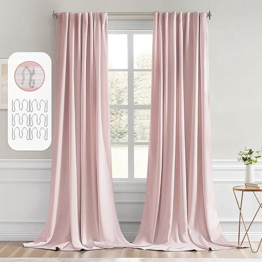 MIULEE Baby Pink Back Tab Blackout Curtains 120 Inch Long 2 Panels Set by MIULEE