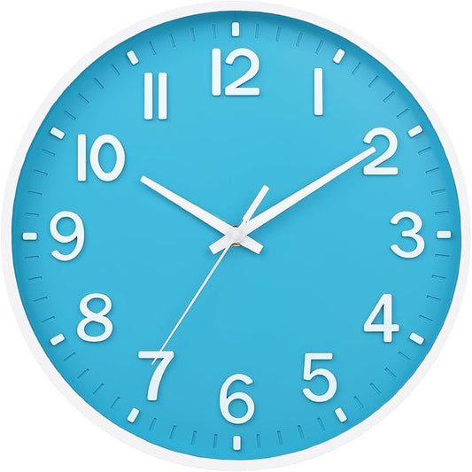 HZDHCLH Wall Clocks Battery Operated, Wall Clock Blue and White 8 inch Wall by HZDHCLH