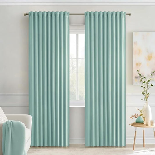 MIULEE Aqua Back Tab Blackout Curtains 84 Inch Length 2 Panels Set by MIULEE