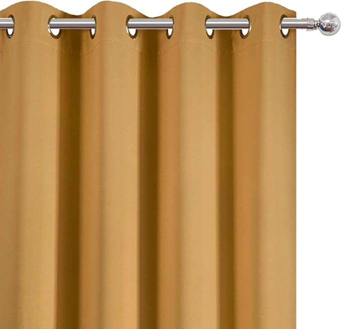 LEMOMO Blackout Curtains 66 x 54 Inch Long Mustard Yellow Curtains Set of 2 - Image 6