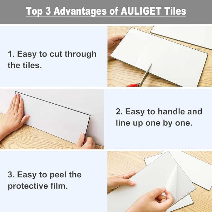 AULIGET 6" x 12" Beige & Brown Slate Peel and Stick Backsplash Wall Tiles - Image 7