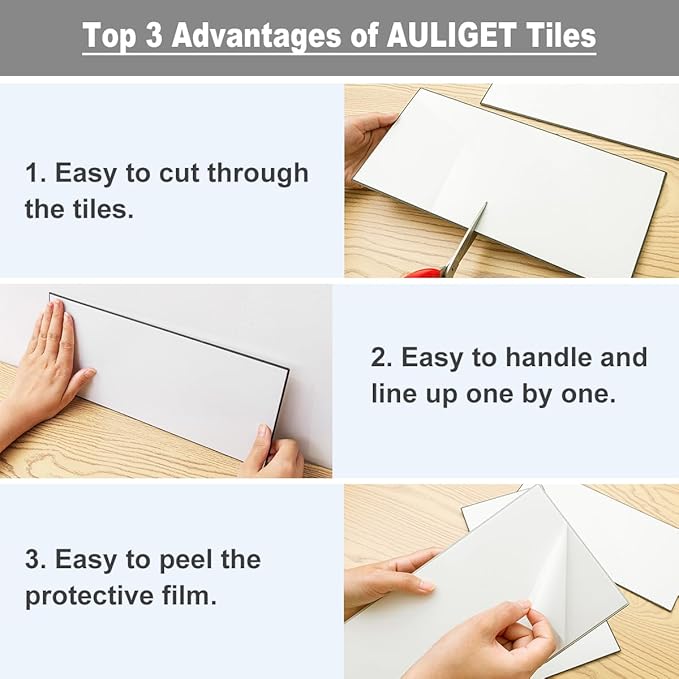 AULIGET 2-Piece Dark Slate Peel and Stick Backsplash Wall Tiles, Laundry Room - Image 7