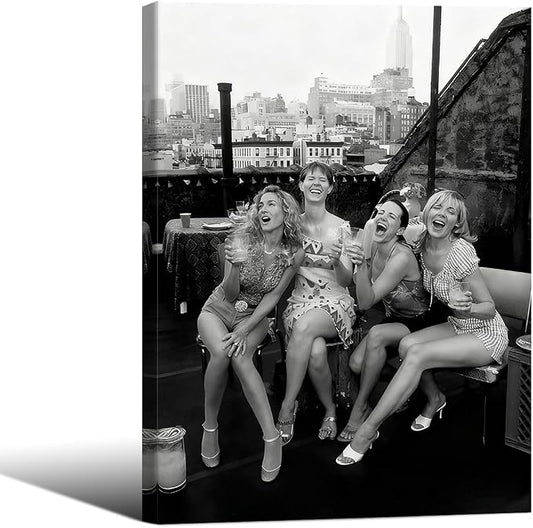 Retro Black And White Woman Framed Wall Art Fashion Rooftop Party Posters by FuSatisYilife