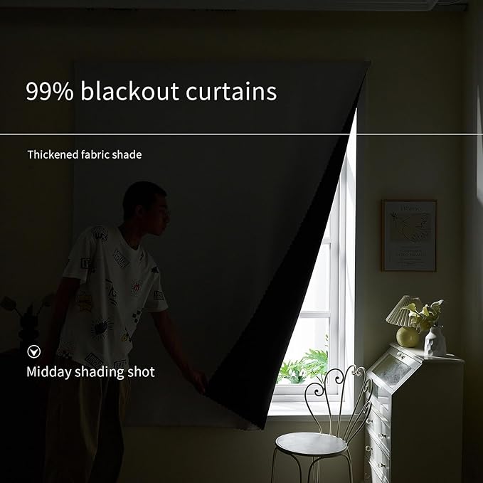 AJAZZ 100% Blackout Shades Window Cover Self Adhesive Curtains Sticky Curtain - Image 2