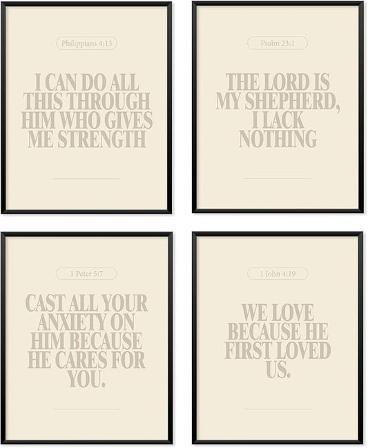 Locomiss Beige Christian Wall Art Decor Posters, Modern Bible Verse Prints by Unknown