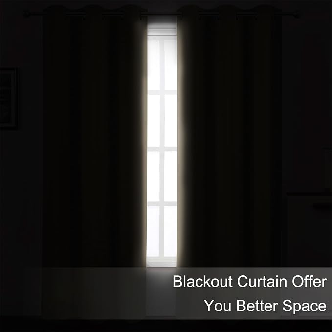 LEMOMO Blackout Curtains 66 x 95 inch/Khaki Curtains Set of 2 Panels/Thermal - Image 3
