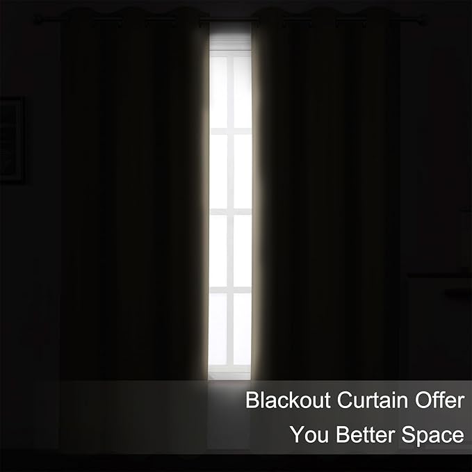 LEMOMO Blackout Curtains 66 x 54 Inch Long Khaki Curtains Set of 2 Panels Room - Image 3