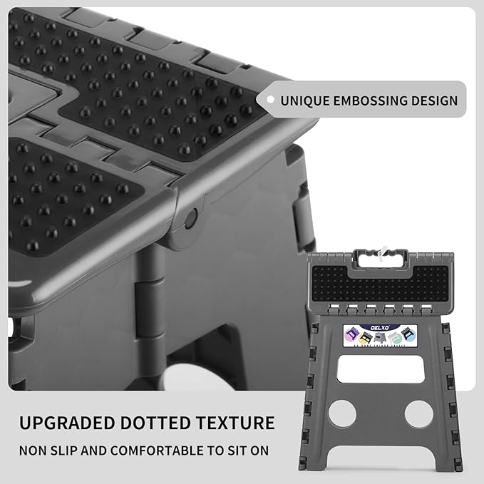 Delxo Folding Step Stool 13 inch Height Heavy Duty Foldable Step Stools for Adults and Kids,Kitchen Small Collapsible Fold Up Stepping Stool 1 Pack in Grey Dotted Texture