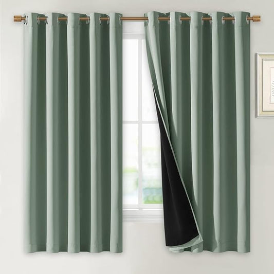 NICETOWN Greyish Green 100% Blackout Lined Curtains, 2 Thick Layers Completely by NICETOWN