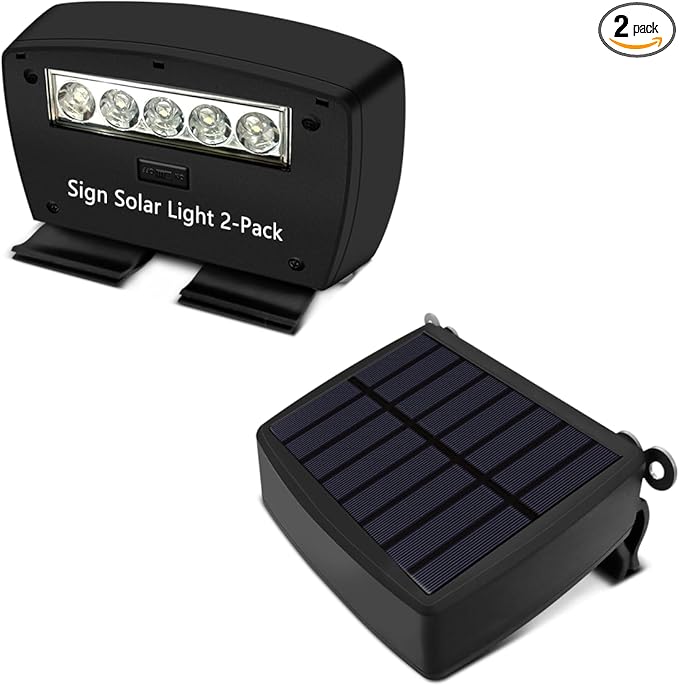 (Set of 2) Solar Power Deck LED Light Clip-On Yard Security Sign Spotlight (Large Capacity Battery, Max14 Hours Working)