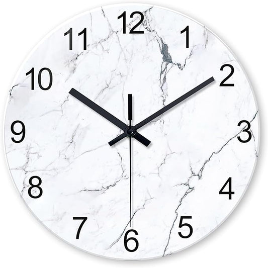 Modern White Marble Glass Wall Clocks Battery Operated 14 Inch Abstract by Constantplanet%E6%97%97%E8%88%B0%E5%BA%97