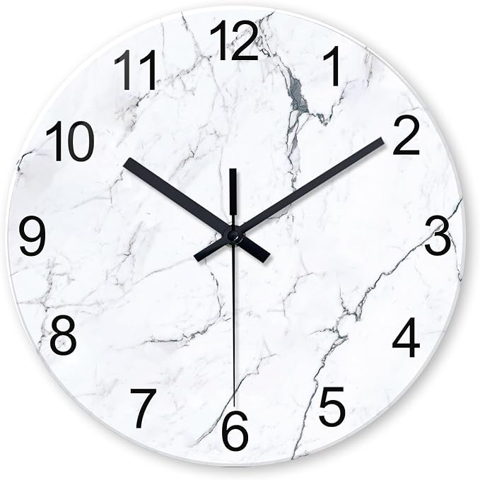 Big White Marble Glass Wall Clocks Battery Operated 16 Inch Abstract Modern by Constantplanet%E6%97%97%E8%88%B0%E5%BA%97