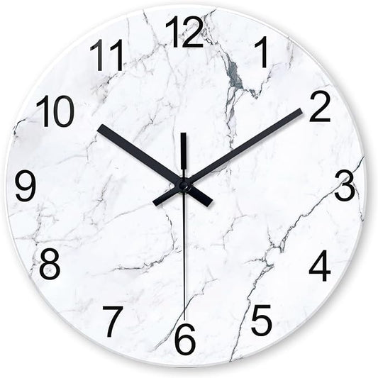 Big White Marble Glass Wall Clocks Battery Operated 16 Inch Abstract Modern by Constantplanet%E6%97%97%E8%88%B0%E5%BA%97