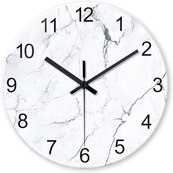 White Marble Glass Wall Clocks Battery Operated 20 Inch Large Abstract by Constantplanet%E6%97%97%E8%88%B0%E5%BA%97
