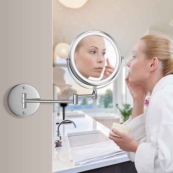 Rocollos Rechargeable Wall Mounted Lighted Makeup Mirror Chrome, 8 Inch - Image 8