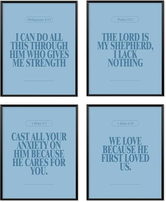 Locomiss Blue Christian Wall Art Decor Posters, Minimalist Jesus Scripture by Unknown