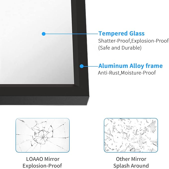 LOAAO 20"X30" Black Rectangle Bathroom Mirror Wall, Matte Black Aluminum Alloy - Image 5