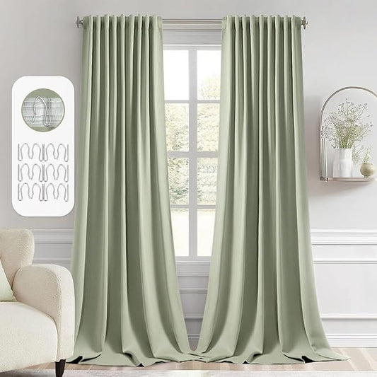MIULEE Back Tab Sage Green Curtains 102 Inch Long 2 Panels Set by MIULEE