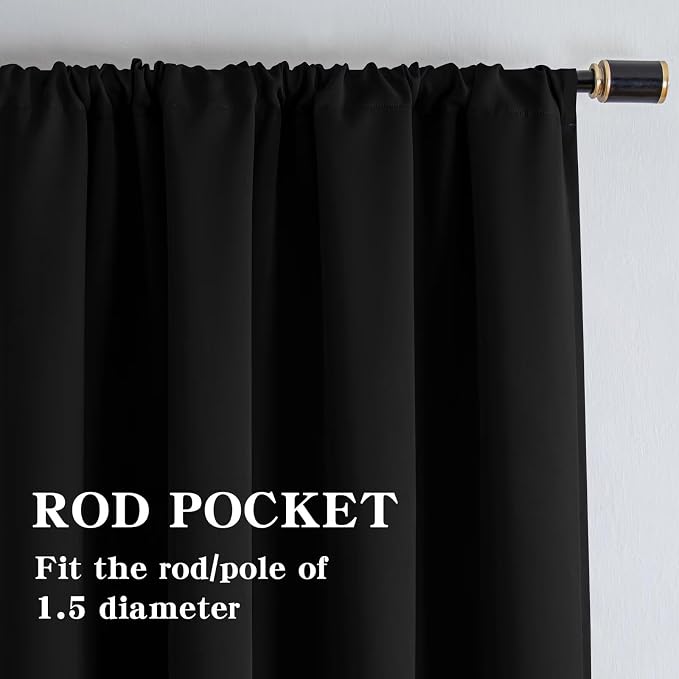 IGEMAEVE Black 100% Blackout Curtains 84 Inch Length 2 Panels Set, Rod Pocket - Image 6