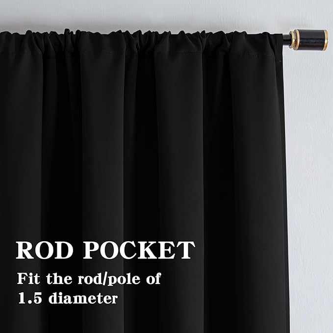 IGEMAEVE Black Blackout Curtains 90 Inch Length 2 Panels Set, Rod Pocket Energy - Image 6
