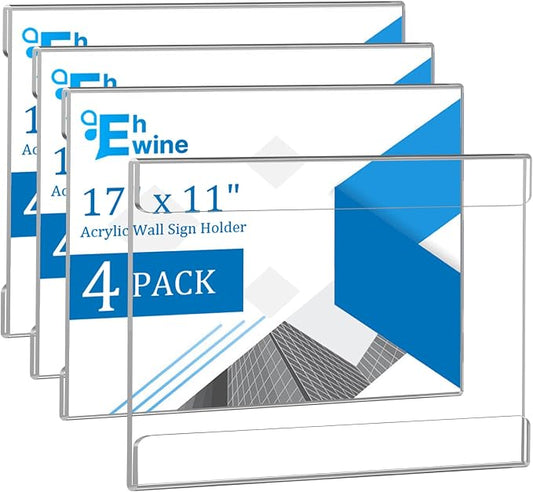 EHWINE 4 Pack 11x17 Wall Mount Acrylic Sign Holder, Horizontal Wall Signs Photo by EHWINE