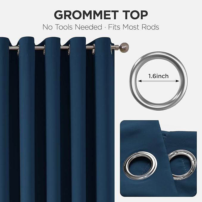 Joydeco Blackout Patio Sliding Door Curtains 90 Inches Long, Grommet Privacy Room Divider Curtains, Extra Wide Thermal Blackout Drapes for Bedroom Living Room (Navy Blue, 60Wx90L, 1 Panel)
