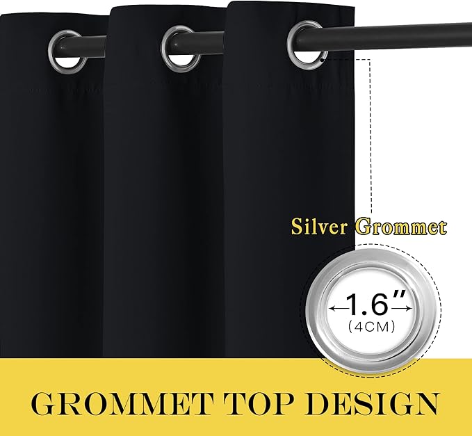 NICETOWN Black Out Living Room Curtain 118 inches Long, Grommet Thermal Insulated Room Darkening Window Treatment for Bedroom/French Door, Black, W66 x L118, 1 Panel