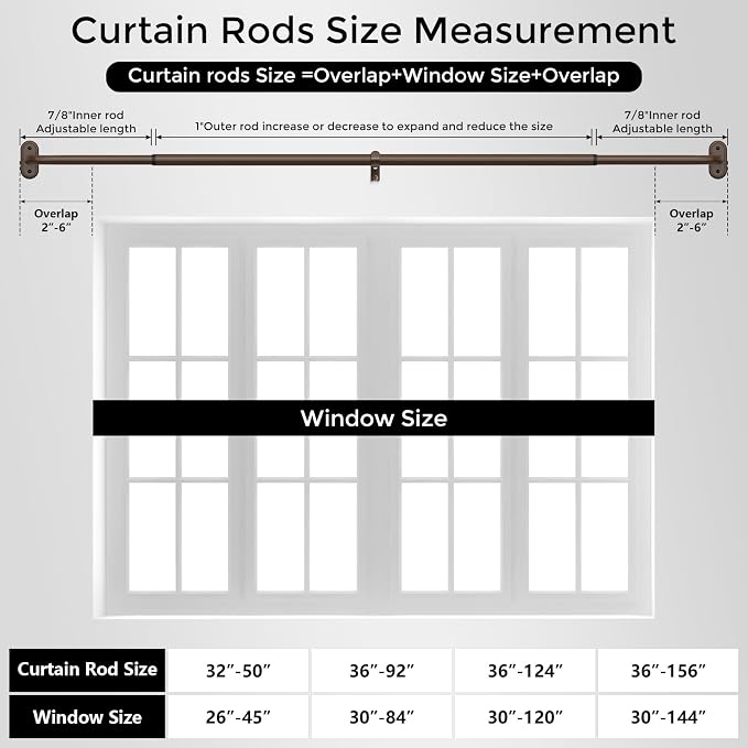 2 Pack Curtain Rods 36-88 Inch, Bronze Wrap Around Blackout Curtain Rods - Image 7