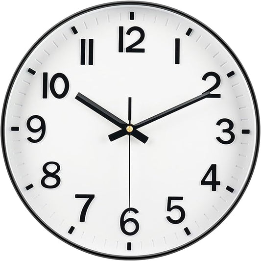 Black Wall Clock, 8 Inch Wall Clocks Battery Operated, Round Modern Non Ticking by MABPEDO