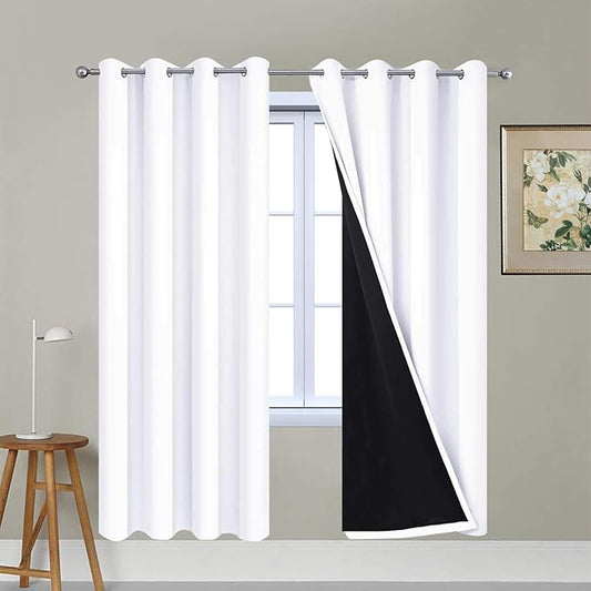 Yakamok Pure White Total Blackout Curtains, Heavy Duty Lined Blackout Drapes 72 by Yakamok