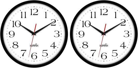 HIPPIH 2 Pack Silent Wall Clock, 10 Inch Non Ticking Quiet Digital Sweep by HIPPIH