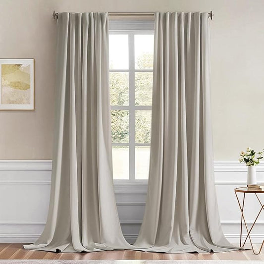 MIULEE Natural Back Tab Blackout Curtains 102 Inch Long 2 Panels Set by MIULEE