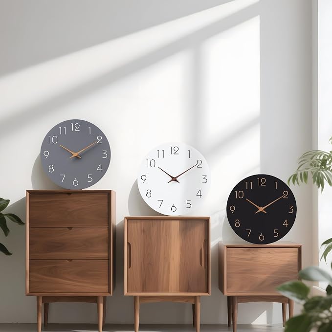 Mosewa 12 Inch Black Wall Clock Battery Operated Silent Non Ticking Modern - Image 4
