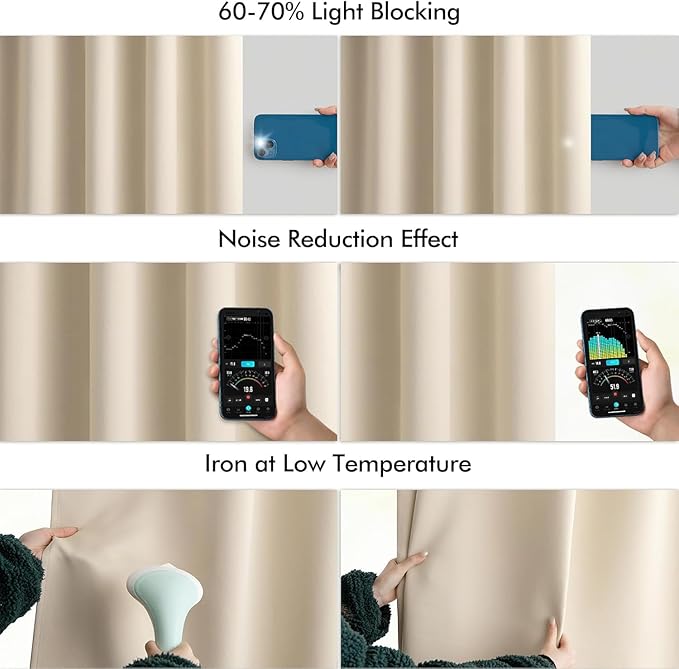 MIULEE Cream Beige Back Tab Light Blocking Curtains 132 Inch Length 2 Panels Set - Image 5