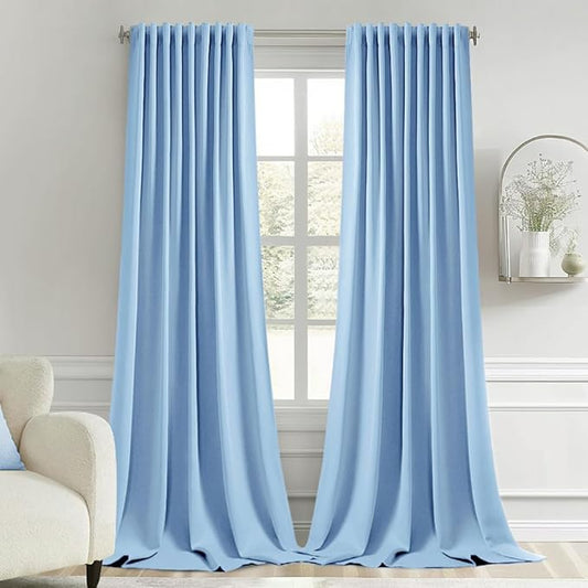 MIULEE Sky Blue Back Tab Blackout Curtains 102 Inch Long 2 Panels Set by MIULEE