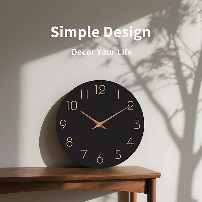 Mosewa Wall Clock 14 Inch Black Battery Operated Silent Non Ticking Simple - Image 5