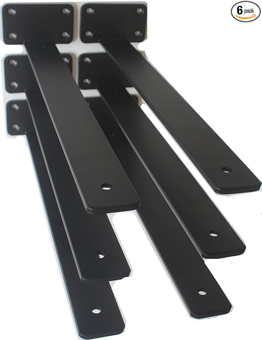 6 Pack - 14 inch Black Hidden L Shelf Bracket Iron Floating Shelf Brackets by MHMYDZ