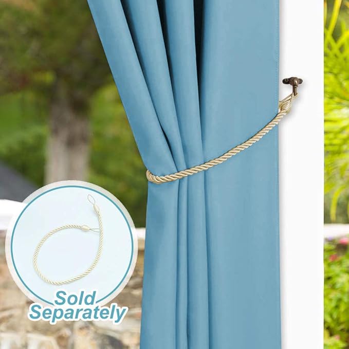 NICETOWN Outdoor Curtain for Patio Waterproof, Silver Stainless Steel Grommet Blackout Sunlight Blocking Outside Inside Living Divider for Balcony/Pool, 1 Panel, W52 x L84, Teal Blue