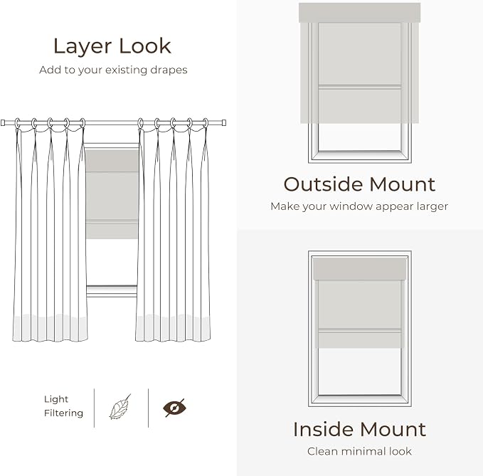 TWOPAGES Natural Woven Jute Roman Shades, Custom Cordless No Drill or Motorized - Image 7