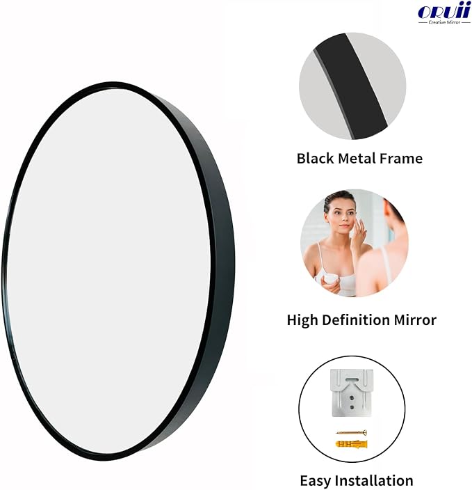 Oruii Small Round Mirror 16 inch, Small Black Circle Mirror Metal Frame - Image 2
