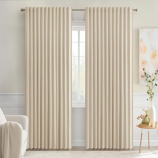 MIULEE Cream Beige Back Tab Light Blocking Curtains 84 Inch Length 2 Panels Set by MIULEE
