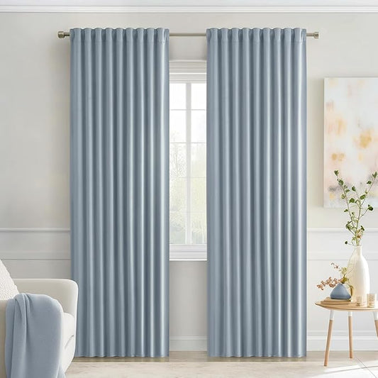 MIULEE Light Blue Back Tab Blackout Curtains 72 Inches Long 2 Panels Set by MIULEE