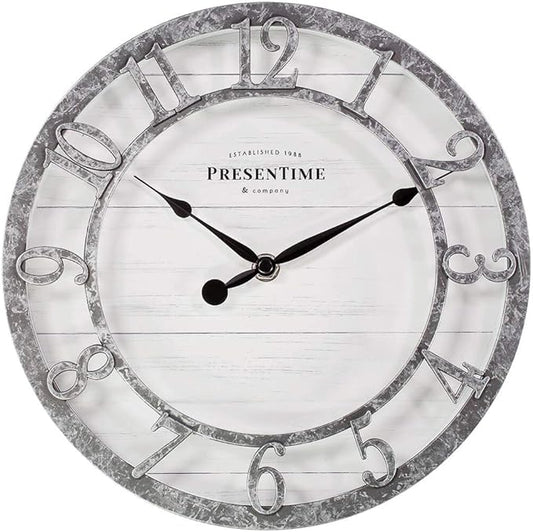 Presentime & Co 10" Farmhouse Series Wall Clock, Quartz Movement, Shiplap Style by Presentime