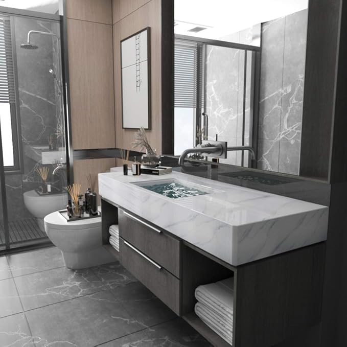 BAYYA White Marble Granite Wallpaper Peel and Stick Countertops Contact Paper - Image 3