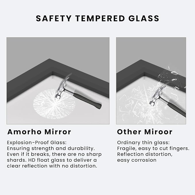 Amorho Black Bathroom Mirror, 60X36 Inch Thick Metal Framed Wall Mirrors - Image 4