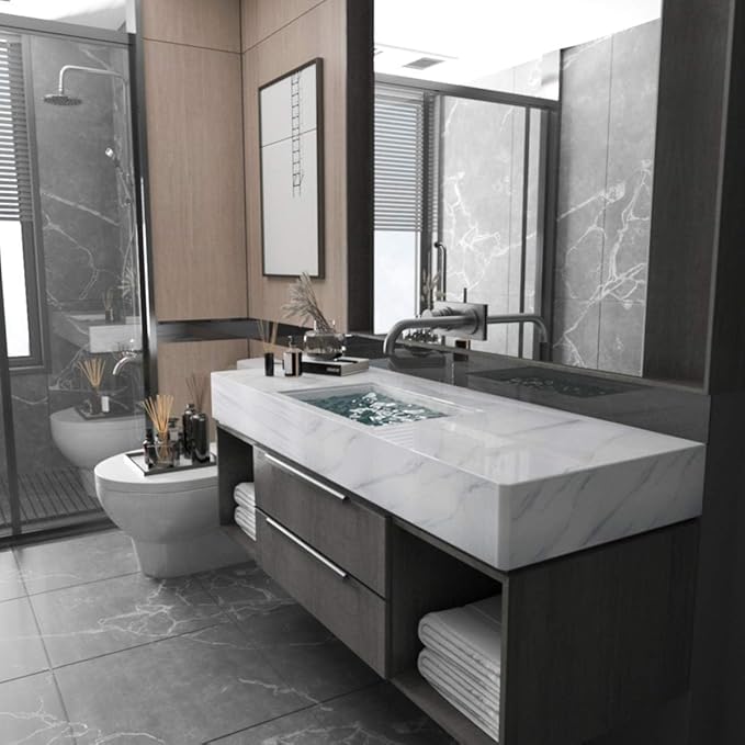 Large White Marble Granite Wallpaper Peel Stick Thicken 48x354inch Waterproof - Image 3
