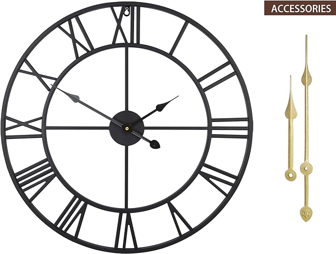 LEIKE Large Wall Clock, Non Ticking, Battery-Operated, Rustic Round Modern - Image 2